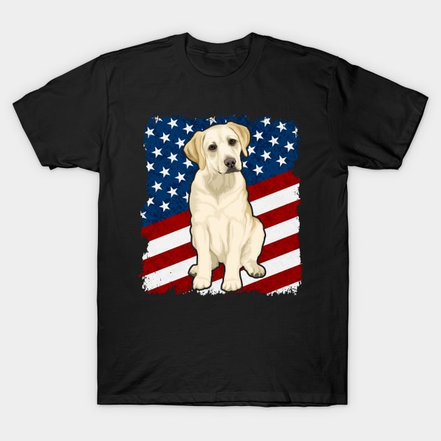 Yellow Labrador Dog American Flag T-Shirt by RadStar